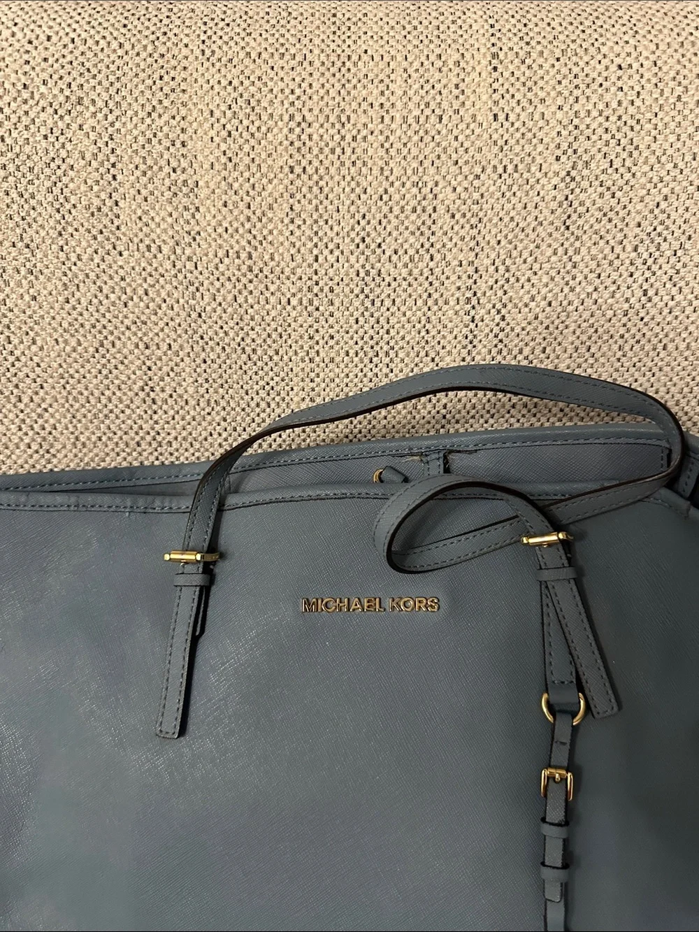 Michael Kors Slate Blue Leather Tote with Gold Hardware - Picture 5 of 10